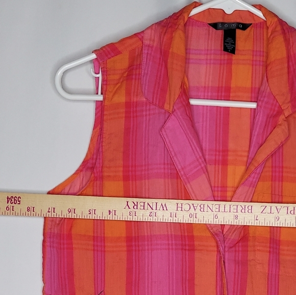 Soma Set Capri Sleeveless Plaid 0 Women Pink Orange Embroidered Tropical Cotton - Picture 5 of 14